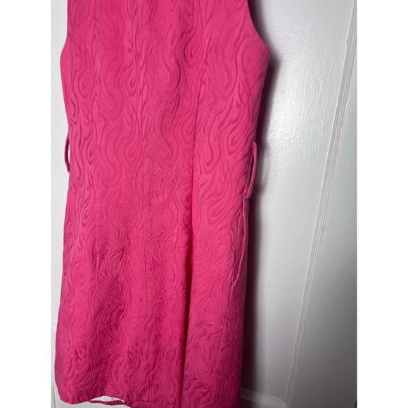 Milly Women's Preppy Pink Jacquard Ruffle Sleeveless Shift Short Dress Size 4 - Picture 6 of 8